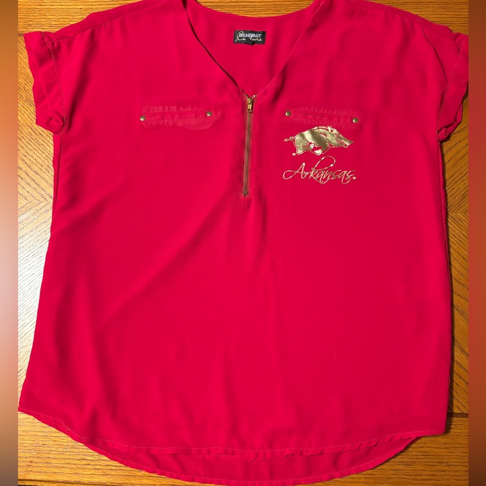 Red Blouse with Gold Arkansas Razorback Accent size small